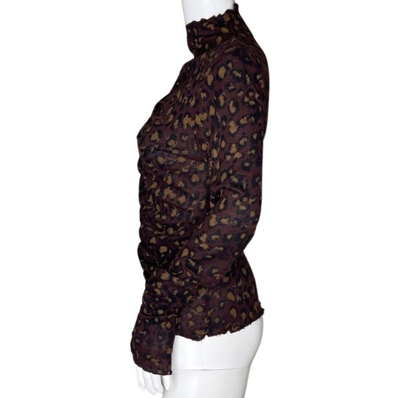 Free People Shirt Womens Medium Purple Cheetah Print Turtleneck Ruched Edgy Rock - Picture 3 of 7